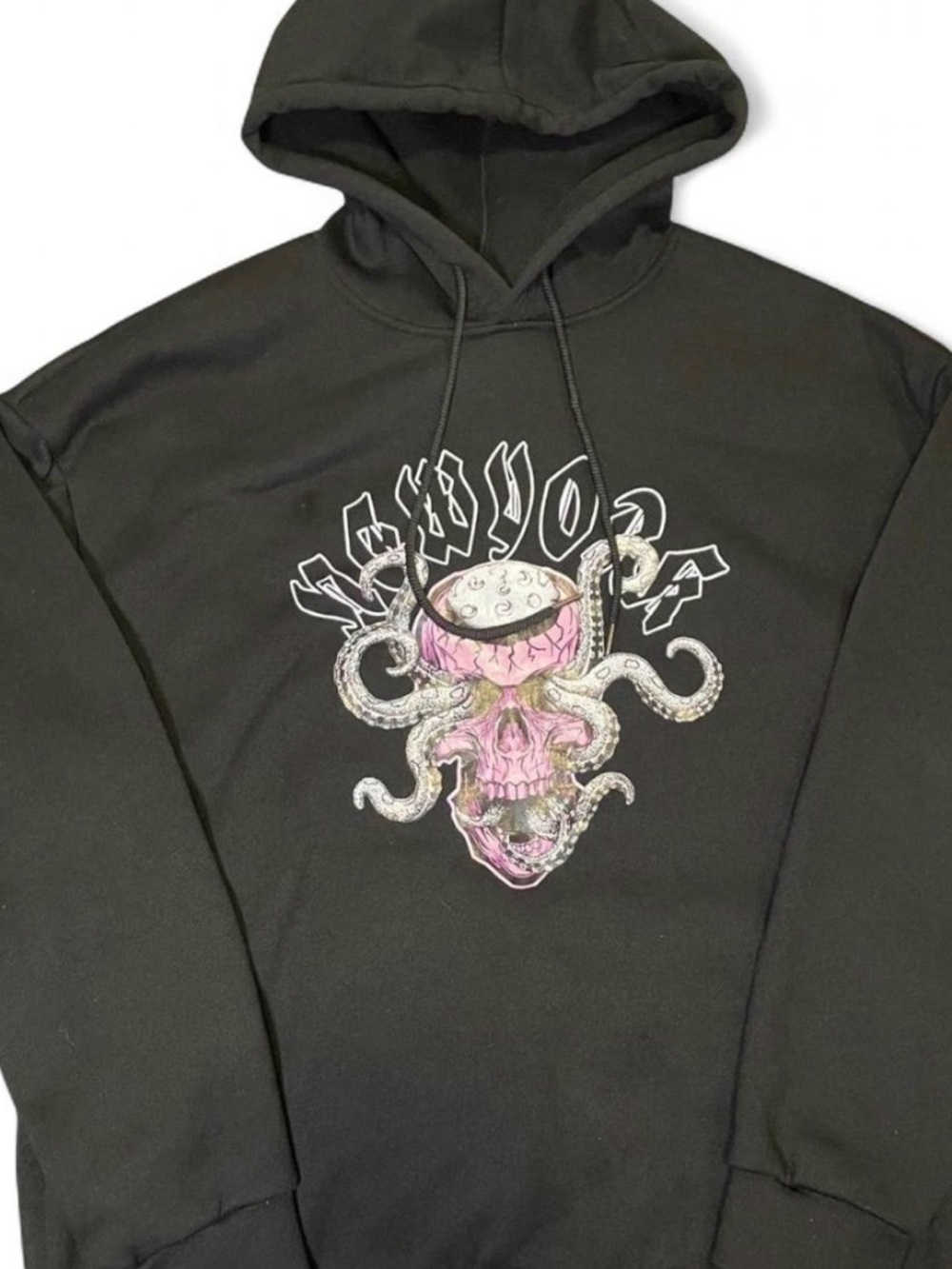 ROMWE Black New York Skull & Octopus Graphic Hoodie Men's Size Medium